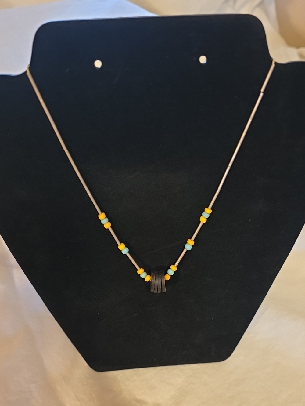 Beaded Yellow & Turquoise Pendant Necklace - Women Jewelry